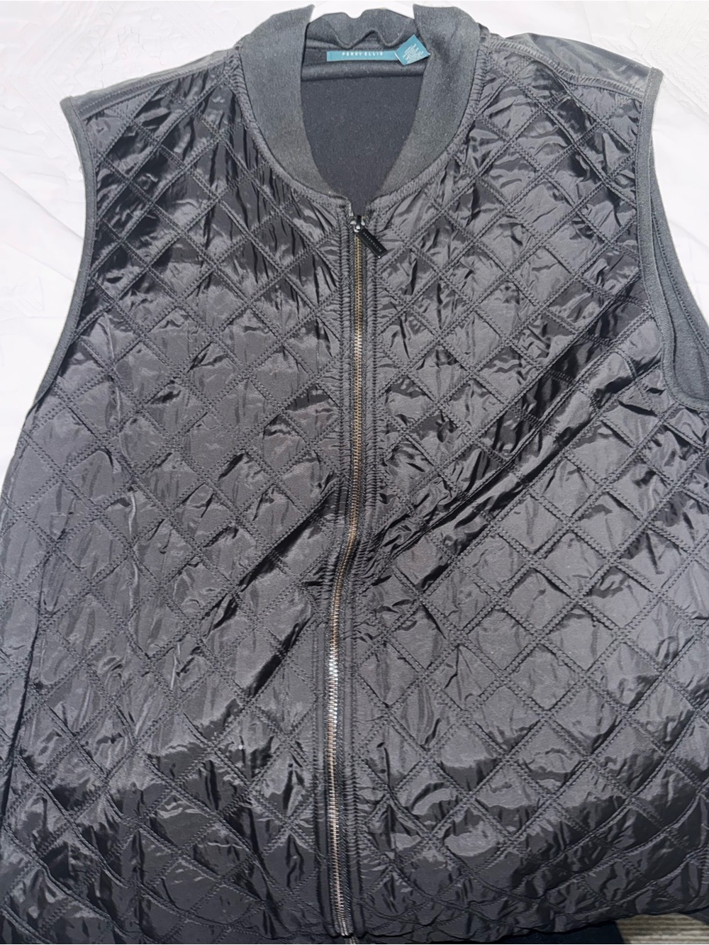 Perry Ellis Quilted Zip-Front Sleeveless Vest - Black